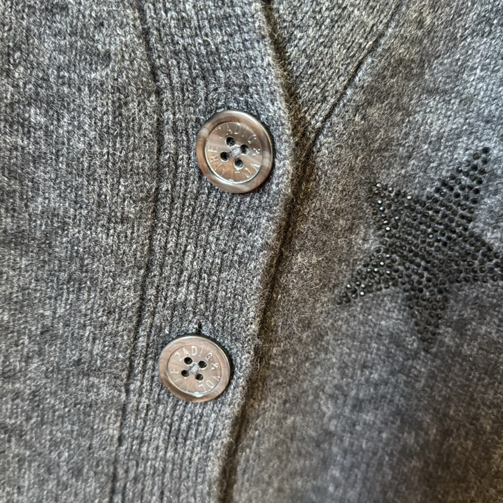 ZADIG & VOLITAIRE Mirka 100% Cashmere Gray Crystal Star Cardigan - Picture 4 of 7